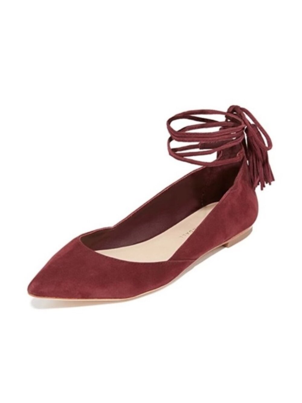 Loeffler Randall Burgundy Suede Tassel Ankle Wrap Pointed Toe Flats Size 8